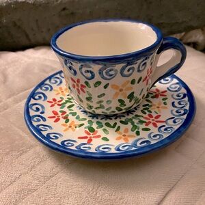 Ceramic Cup and Saucer Set signed Lawhead tea coffee handmade UBM. #1